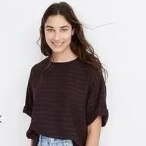 Madewell Checkered Short Sleeve Top - Black and Red